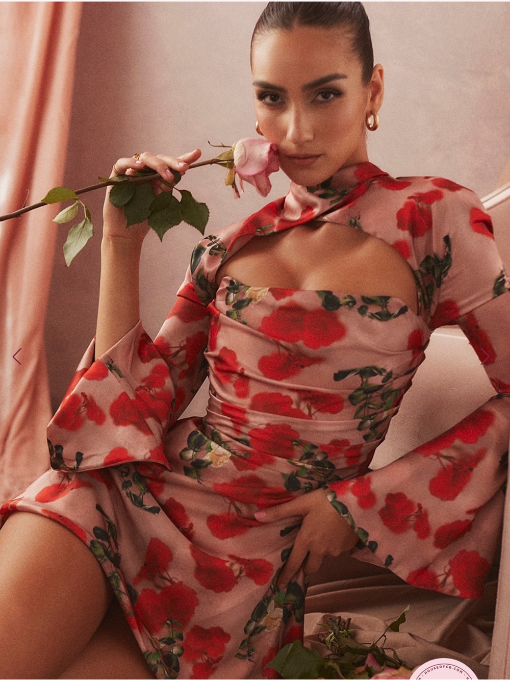 House of CB Toira mini dress with tags- Floral Red Cutout Mini Dress